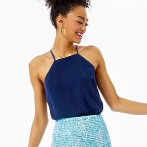 Lilly Pulitzer Rae %100 Silk Square Neckline Tank Blouse in True Navy Sz S